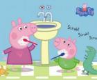 Peppa Pig a George Pig mytí zubů