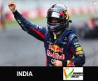 Sebastian Vettel slaví vítězství v Grand Prix indické 2013
