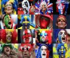 Tváře fanoušků některých zemí zúčastněných v UEFA Euro 2016 ve Francii