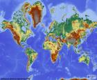 Mapa světa s topografické úlevu