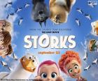 Logo Originální anglické Storks, Čapí dobrodružství, filmové animace na legendě čápi a děti