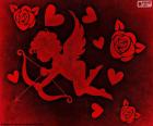 Cupid, srdce a růže