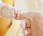 Dítě zvedá prst svého otce