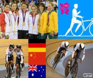 Puzle Reprezentacja kobiet ścieżki rowerowe dekoracji sprintu, Kristina Vogel, Miriam Welte (Niemcy), Gong Jinjie, Guo Shuang (Chiny) i Kaarle McCulloch, Anna Meares (Australia) - London 2012-