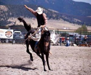 Puzle Rodeo - jezdec v sedle bronc soutěže, divoká jízda na koni