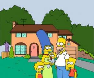 Puzle Rodina Simpsonových před jeho domov ve Springfieldu