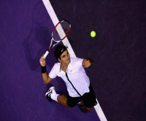 Puzle Roger Federer se připravují na hit sloužit