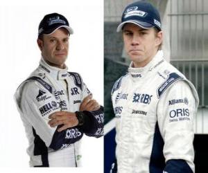 Puzle Rubens Barrichello a Nicolas Hülkenberg, piloti F1 Williams tým