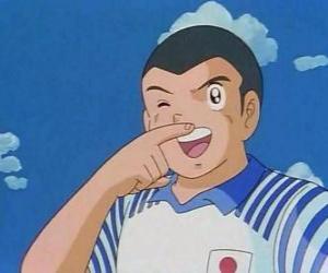 Puzle Ryo Ishizaki nebo Bruce Harper, charakter od kapitán Tsubasa slaví gól