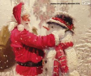 Puzle Santa Claus a sněhulák