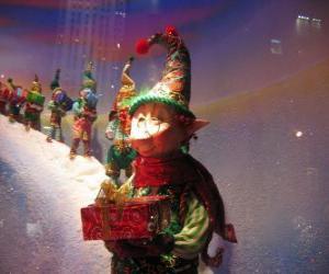 Puzle Santa je elfové kteří dárková krabička