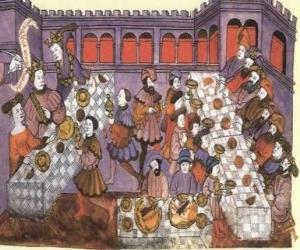 Puzle Scéna ze středověké večeře v salonu paláce nebo zámku