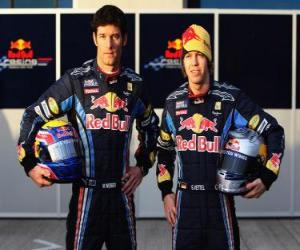 Puzle Sebastian Vettel a Mark Webber, piloti Red Bull Racing Scuderia