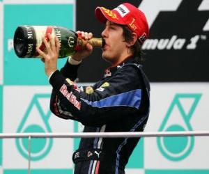 Puzle Sebastian Vettel slaví vítězství v Sepangu, malajské Grand Prix (2010)