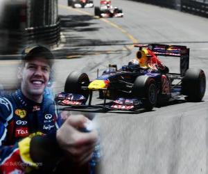 Puzle Sebastian Vettel slaví vítězství v Grand Prix Monaka (2011)