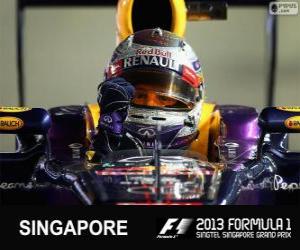 Puzle Sebastian Vettel slaví vítězství v Grand Prix Singapuru 2013