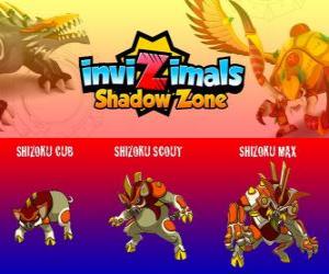 Puzle Shizoku Cub, Shizoku Scout, Shizoku Max. Invizimals Shadow Zone. Samuraj prase, který pochází z feudálního Japonska, bojovníka ve zbroji