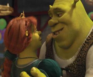 Puzle Shrek a Fiona, pár zlobrů v lásce