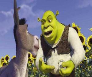 Puzle Shrek, zlobr, s jeho přítelem Osel