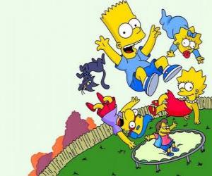 Puzle Simpson bratři s přáteli Milhouse a Nelson skákání na trampolíně