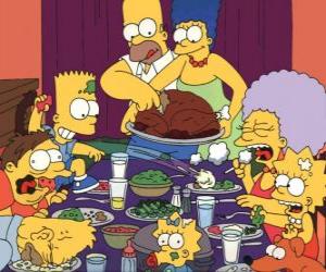 Puzle Simpson rodina na den díkuvzdání, kde rodiny se scházejí, aby jedli