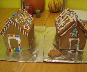 Puzle Sladké a krásné vánoční ozdoba, dva domy perníku