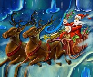 Puzle Sled plný dárků létání s Santa Claus a sobi magie