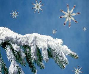 Puzle sněhu-vztahuje jedle větev