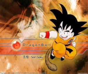 Puzle Son Goku se Saiyan dítě, které se pěstuje v horách učení bojových umění od svého dědečka a twist: jeho ocas.