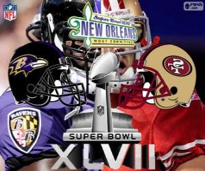 Puzle Super Bowl 2013. San Francisco 49ers versus Baltimore Ravens. Superdome, New Orleans