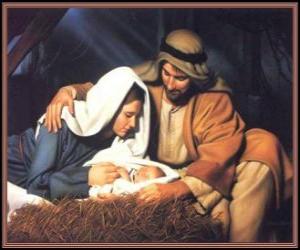 Puzle Svatá rodina - Josefa, Marie a malého Ježíška v jesličkách