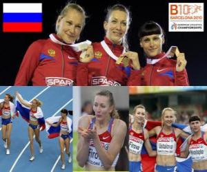 Puzle Tatiana Firova mistr v 400 m, Xenia Krivoshapka Ustalova a Antonina (2. a 3.) v Mistrovství Evropy v atletice Barcelona 2010