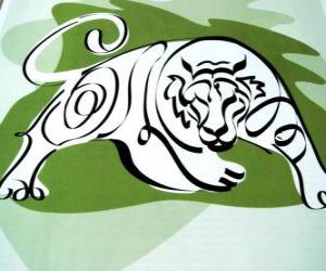 Puzle Tiger, znamení tygra, Rok tygra. Třetí znak z dvanácti zvířat čínského zvěrokruhu