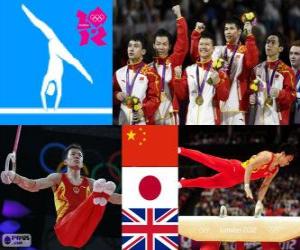 Puzle Tým celkového pódium, Čína, Japonsko a Velká Británie - Londýn 2012 - gymnastice mužů