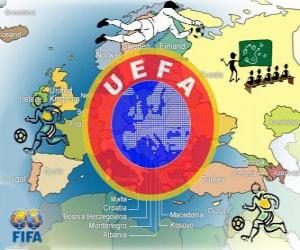 Puzle Unie evropských fotbalových asociací známá pod zkratkou (UEFA)
