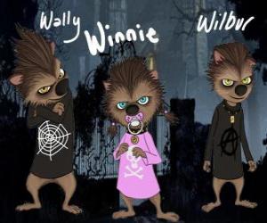Puzle Vlkodlak rodina. Štěňata: Wally, Winnie a Wilbur