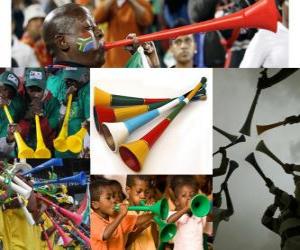 Puzle Vuvuzela, je jakousi dlouhou trubku, používá fanoušci fandit na svých týmů, hrané v Jihoafrické fotbalu.