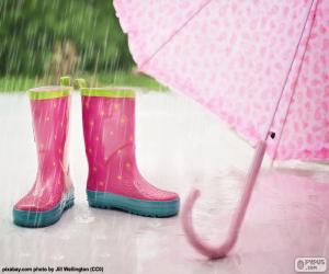 Puzle Vysoké boty a deštník růžový
