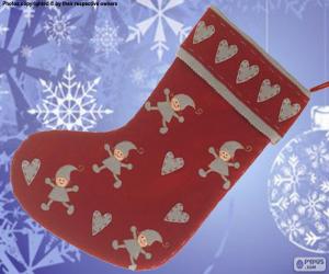 Puzle Vánoční ponožka zdobeny elfy a srdce