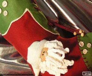 Puzle Vánoční ponožka zdobí tvář Santa a tlačítka