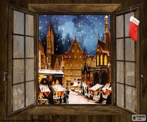 Puzle Vánoční trh, okno