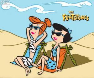 Puzle Wilma Flintstone a Betty drť opalování na pláži
