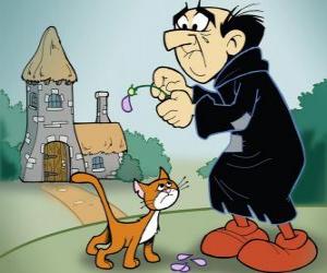 Puzle Zlý černokněžník Gargamel a jeho kočka Azrael, nepřátelé Šmoulové