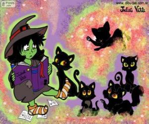 Puzle Čarodějnice s jejich černé kočky