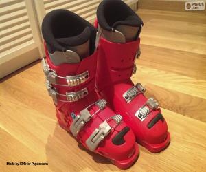 Puzle Červené alpské lyžařské boty