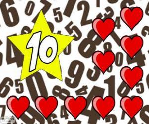 Puzle Číslo 10 do hvězdy s deseti srdce