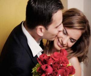 Puzle Ženich líbat nevěsty po svatbě