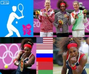 Puzle Ženské dvouhry tenis pódium, Serena Williamsová (Spojené státy), Maria Sharapova (Rusko) a Victoria Azarenková (Bělorusko) - London 2012-