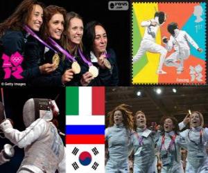Puzle Ženy fólie tým oplocení pódium, Itálie, Rusko a jižní a Korea - London 2012-